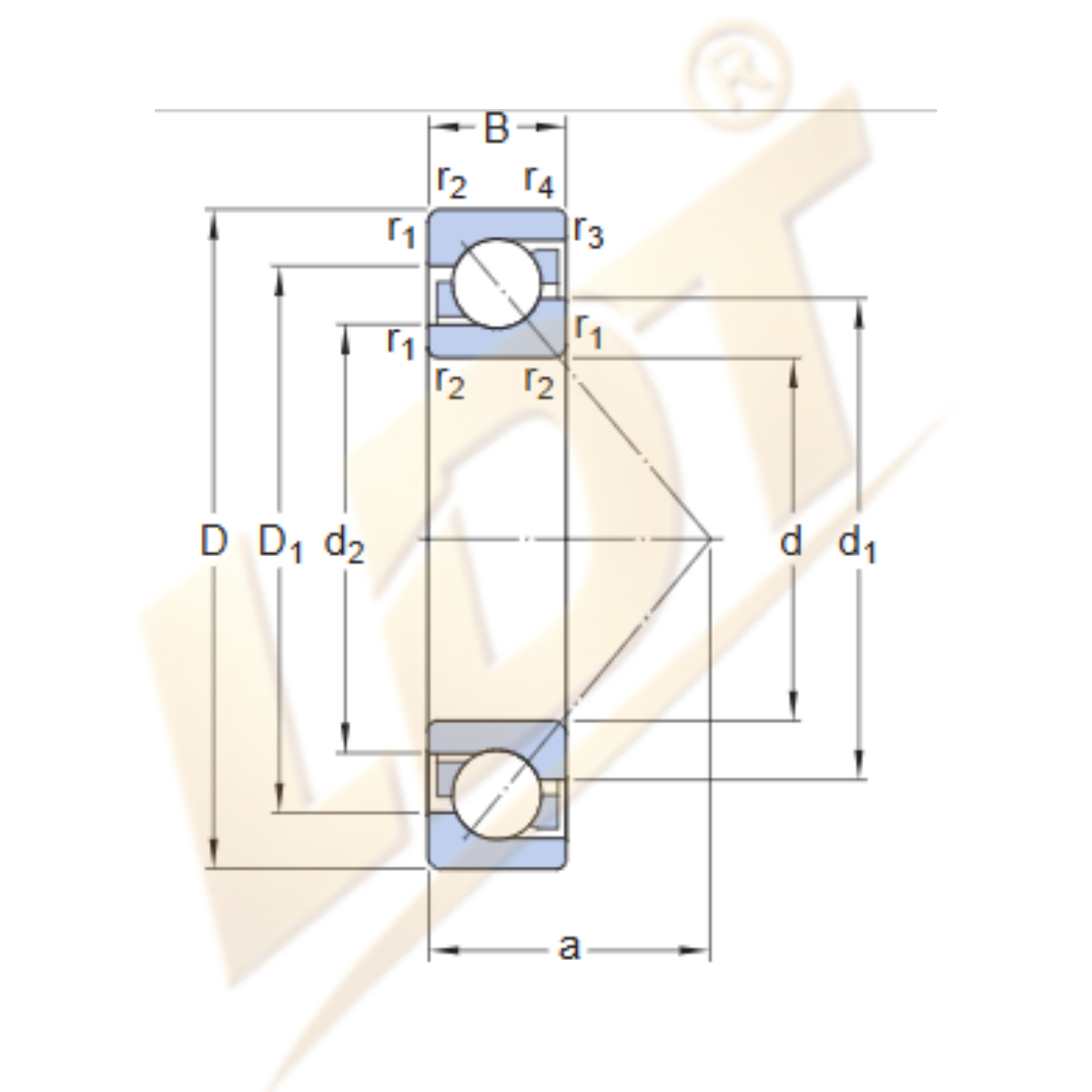 Bản vẽ Vòng bi tiếp xúc góc một dãy