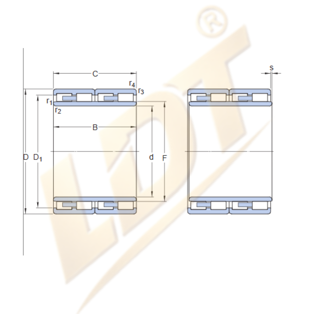 Bản vẽ Four-row cylindrical roller bearings
