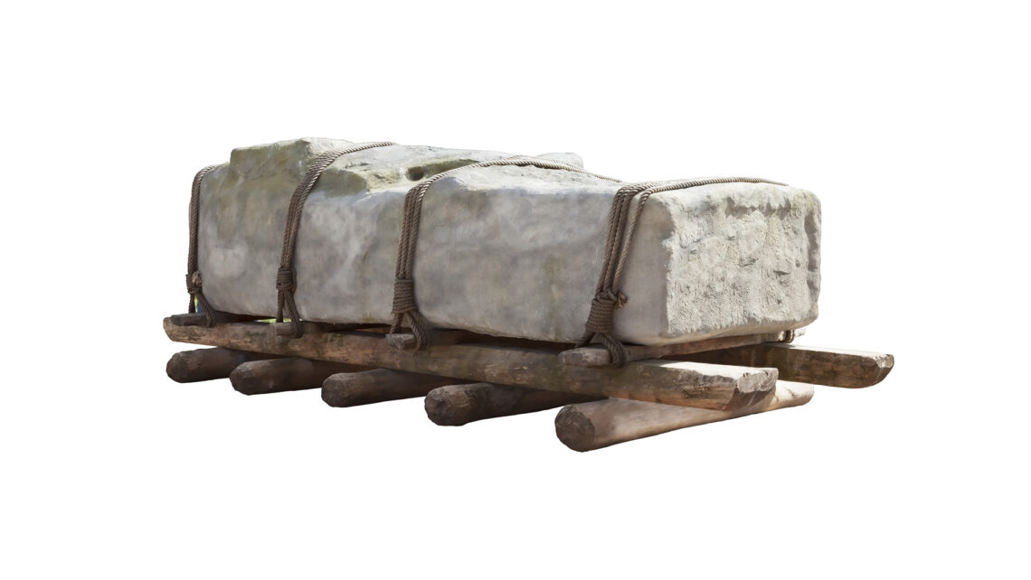 Wooden rollers transporting heavy loads